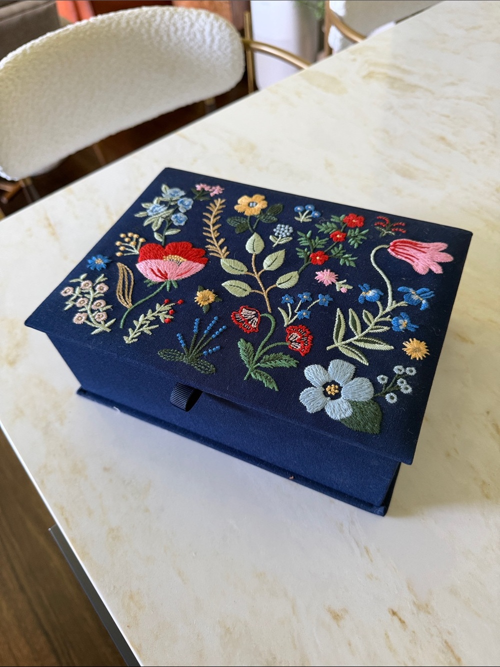 Rifle Paper Co. Navy Embroidered Floral Fabric Box